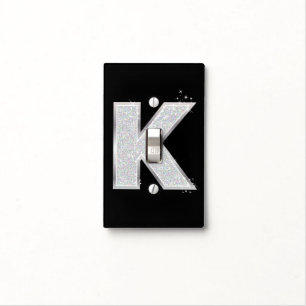 Black Single Silver Glitter letter K Light Switch Cover