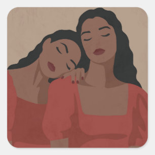 Black sisters in red, boho style square sticker
