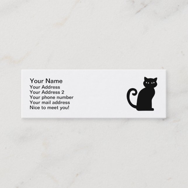 Black sitting cat mini business card (Front)