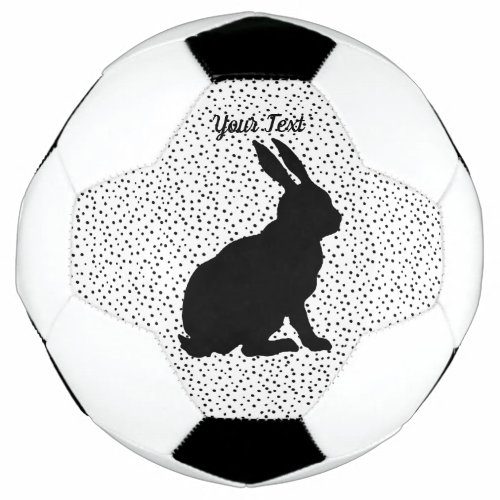 Black Sitting Rabbit Silhouette Form on Polka Dots Soccer Ball