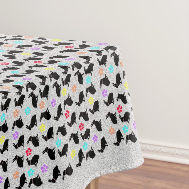 Black Sitting Rabbits Pretty Flower Petals Grey Tablecloth (In Situ)