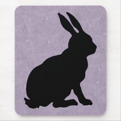 Black Sitting Silhouette Rabbit on Marbled Purple Mouse Pad