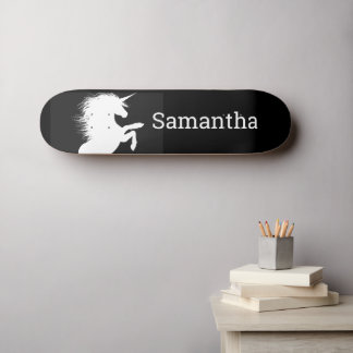 Black Skateboard White Unicorn 