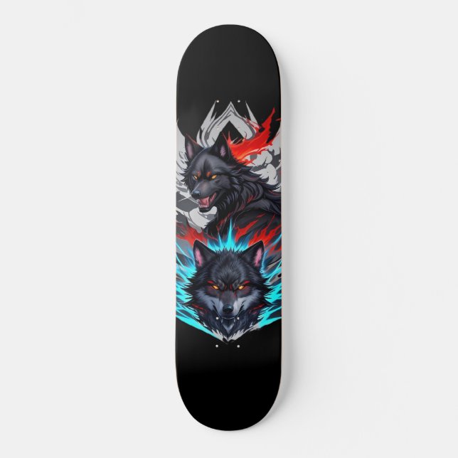 Black Skateboard WITH Wolves Design (Front)