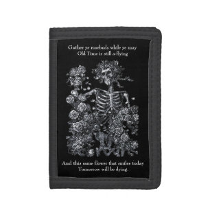 Black Skeleton and Roses Vintage Death Poem Tri-fold Wallet