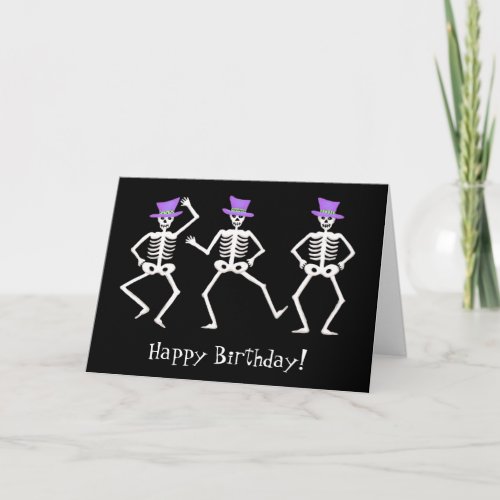 Black Skeleton Dancing Halloween Happy Birthday Card