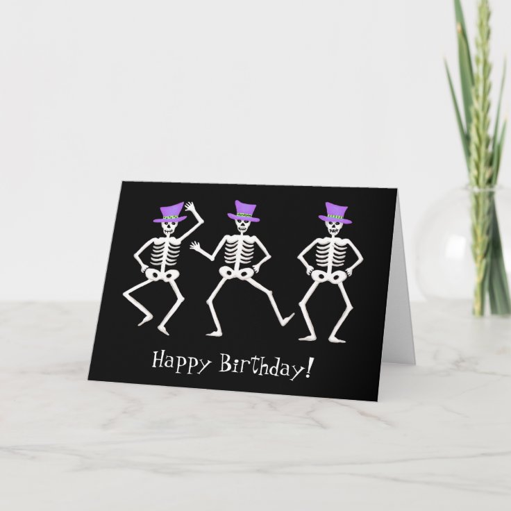 Black Skeleton Dancing Halloween Happy Birthday Card | Zazzle