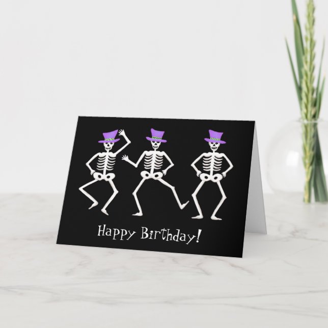 Black Skeleton Dancing Halloween Happy Birthday Card (Front)