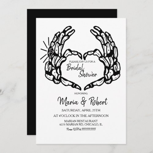Black Skeleton Hand Heart Bridal Shower Invitation