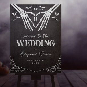 Black Skeleton Heart Goth Wedding Welcome Foam Board