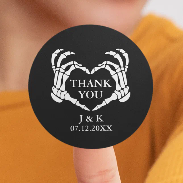 Black Skeleton Heart Til Death Wedding Thank You Classic Round Sticker ...