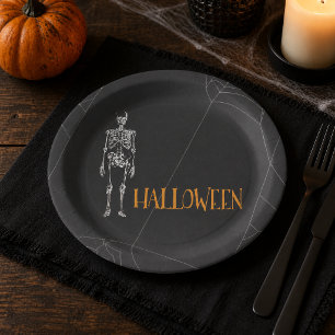 Black Skeleton Spiderweb Halloween Party Paper Plates