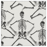Black Skeletons Dancing on White Background Fabric