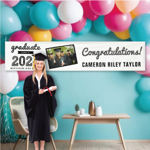 Black Sketch 2026 Congrats Photo Graduation Party Banner