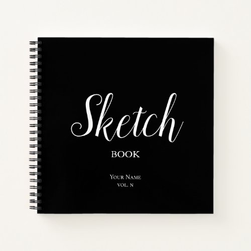 Black Sketch Book with Name Personalized Notebook