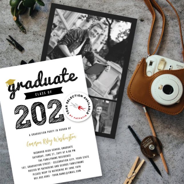 Black Sketch Graduate Cap Class Of 2025 Grad Party Invitation (2025 Black Graduate Sketch On White (color is customizable) Graduation Party Invitation @ fatfatin)