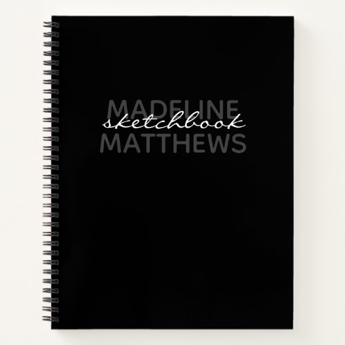 Black Sketchbook Script Personalized Monogram Name Notebook