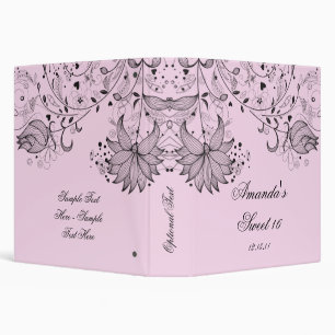 Black Sketched Flowers on Pink Floral Binder