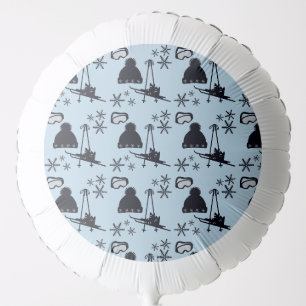 Black ski equipment & snowflakes on blue balloon