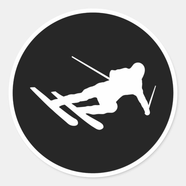 black ski skiing icon downhill classic round sticker (Front)