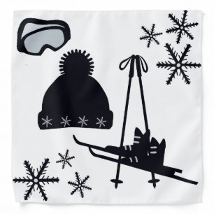 Black ski & winter designs on white bandana