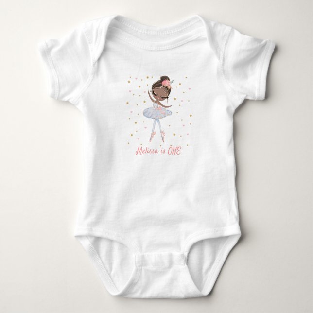 Black Skin ballerina tutu cute girl first birthday Baby Bodysuit (Front)