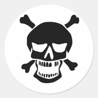 Black Skull And Crossbones Silhouette Classic Round Sticker Black Skull And Crossbones Silhouette Classic Round Sticker