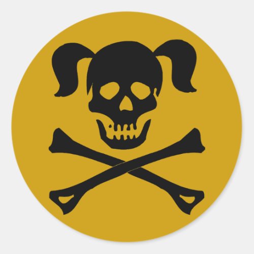 Black Skull and Crossbones With Pigtails Classic Round Sticker