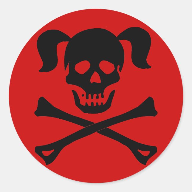 Black Skull and Crossbones With Pigtails Classic Round Sticker (Front)