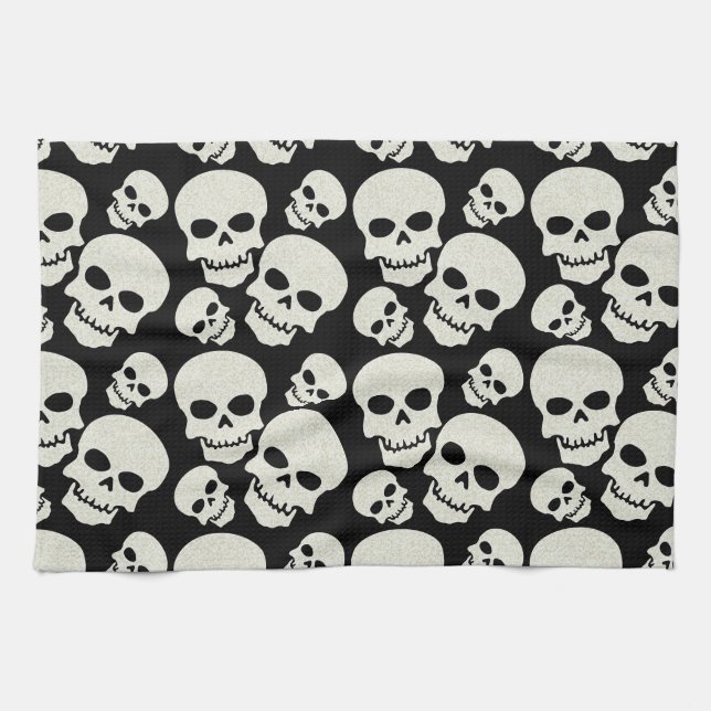 Black Skull Design Kitchen Towel (Horizontal)