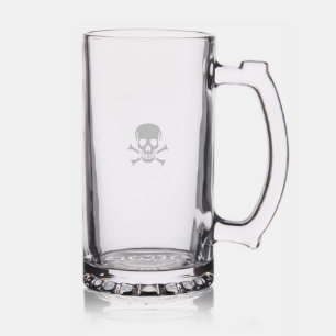 Black Skull etched glass stein
