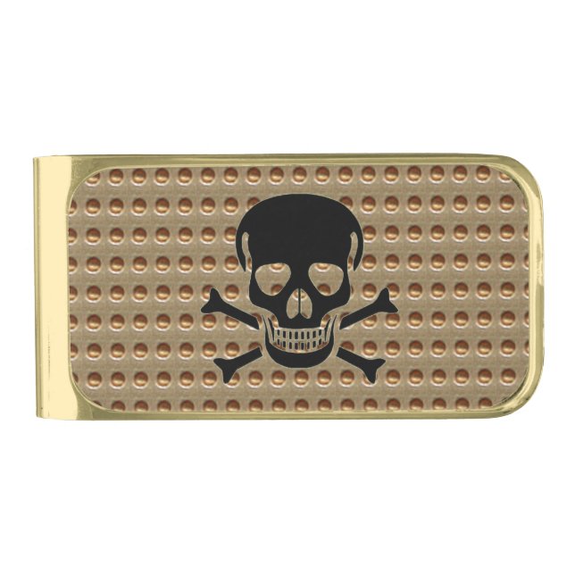 Black Skull Gold Indent gold money clip (Front)