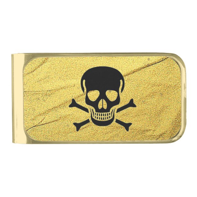 Black Skull Gold Vein gold money clip (Front)
