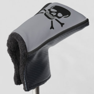 Black Skull gray golf club putter cover