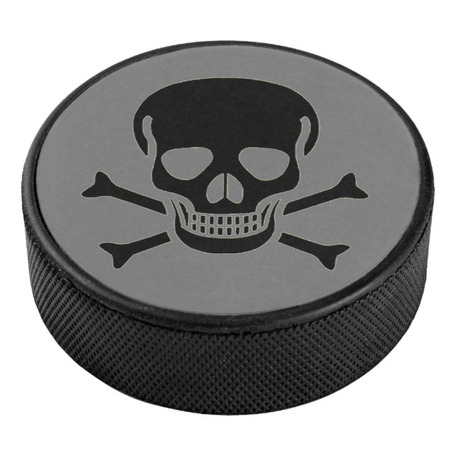 Black Skull gray hockey puck (3/4)