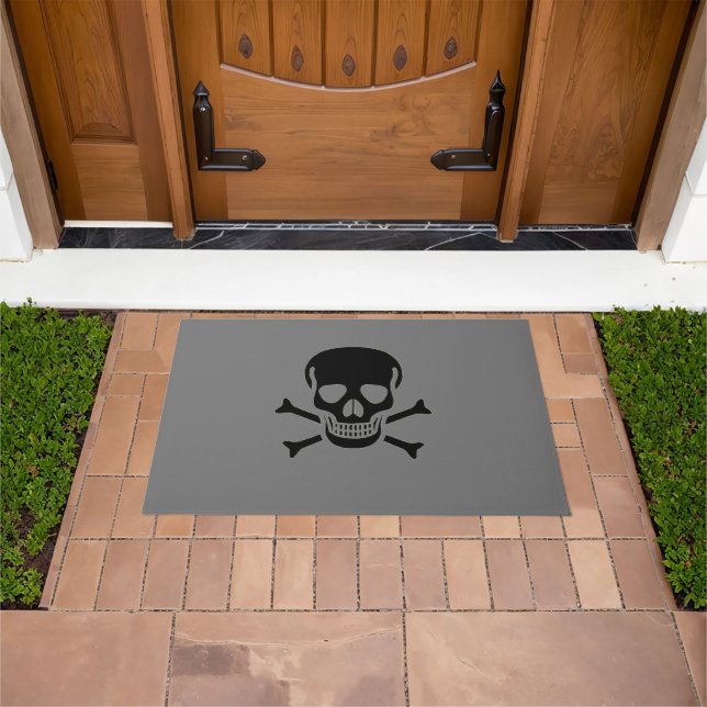 Black Skull gray large doormat (Outdoor)