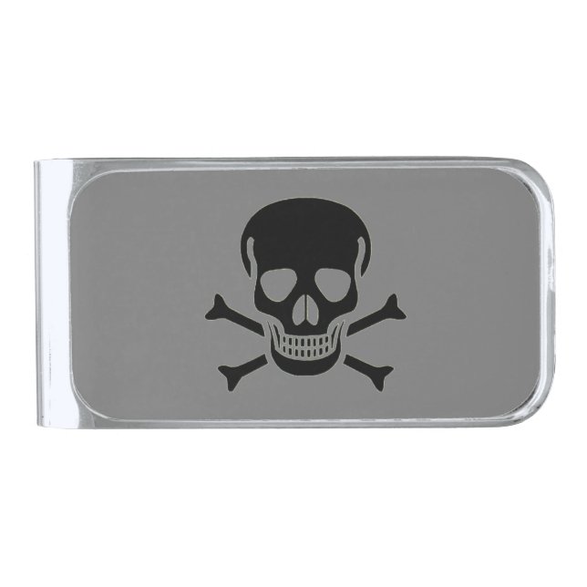 Black Skull gray silver money clip (Front)