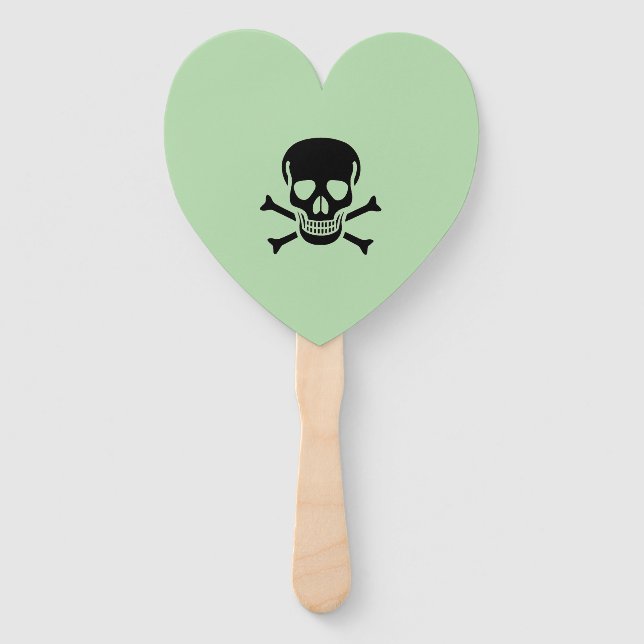 Black Skull green heart hand fans (Front)
