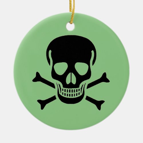 Black Skull green round ceramic ornament 2 sided