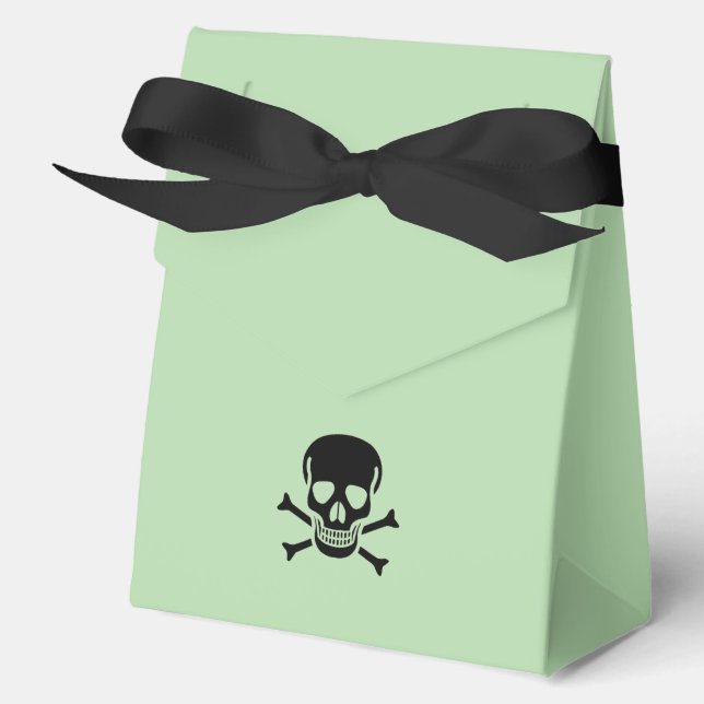 Black Skull green tent favor boxes large (Front)