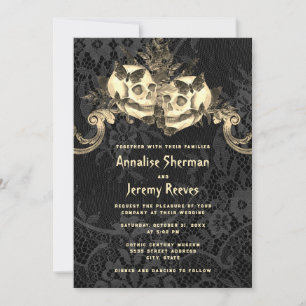 Black Skull Halloween Wedding Invitation