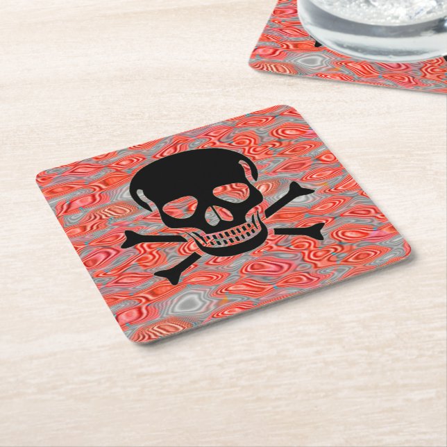 Black Skull Lava paper drink coasters (Angled)