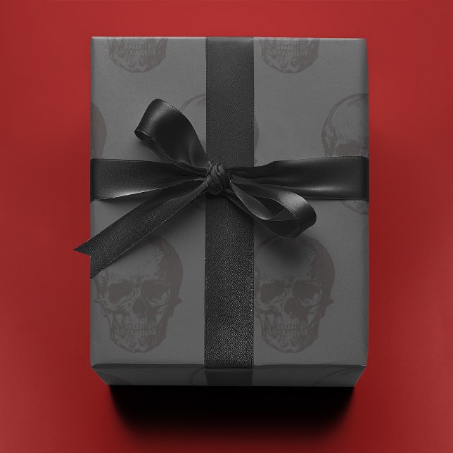 Black Skull on Gray |  Wrapping Paper (A very subtle and spooky gift wrap for any occasion.)