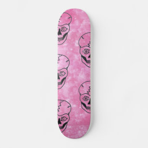 Black Skull Pink sky skateboard deck