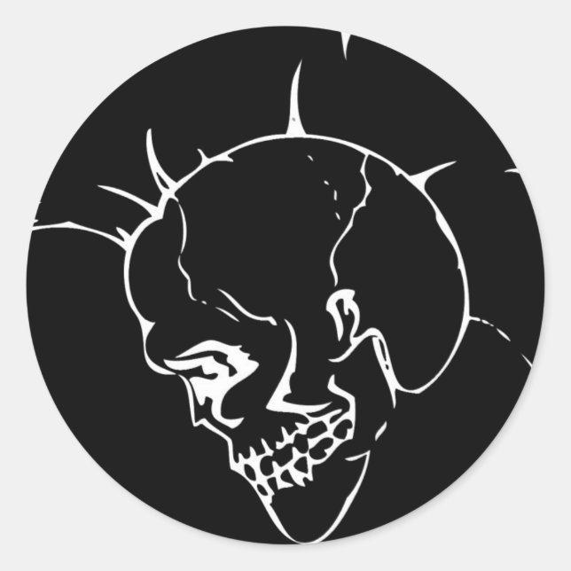 Black Skull Punk Round Sticker (Front)