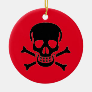 Black Skull red round ceramic ornament