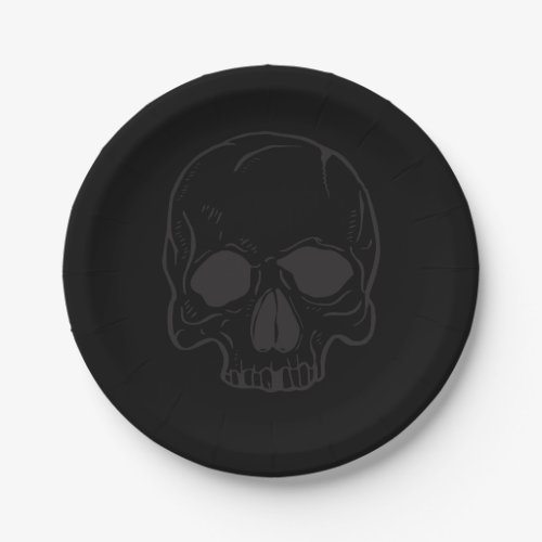 Black Skull Rock Star Cool Black Birthday Party Paper Plates