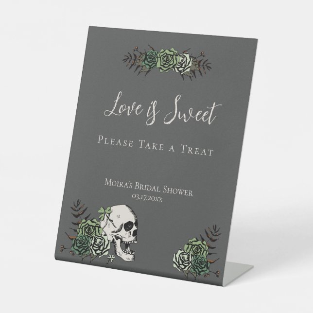 Black Skull Roses Irish Wedding Shower Favors Sign (Front)