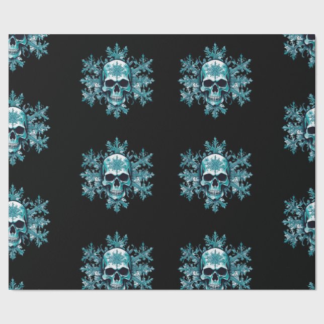 Black skull snowflake Christmas wrapping paper (Seam)
