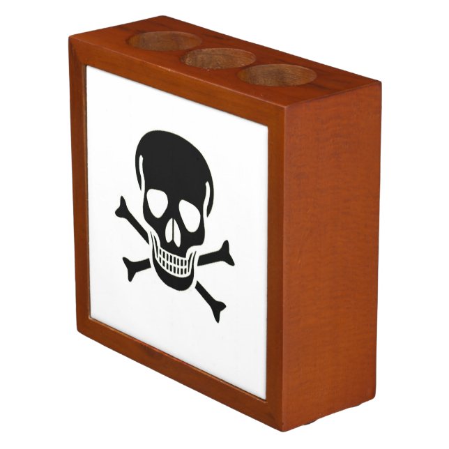 Black Skull white desk organizer (Angled)